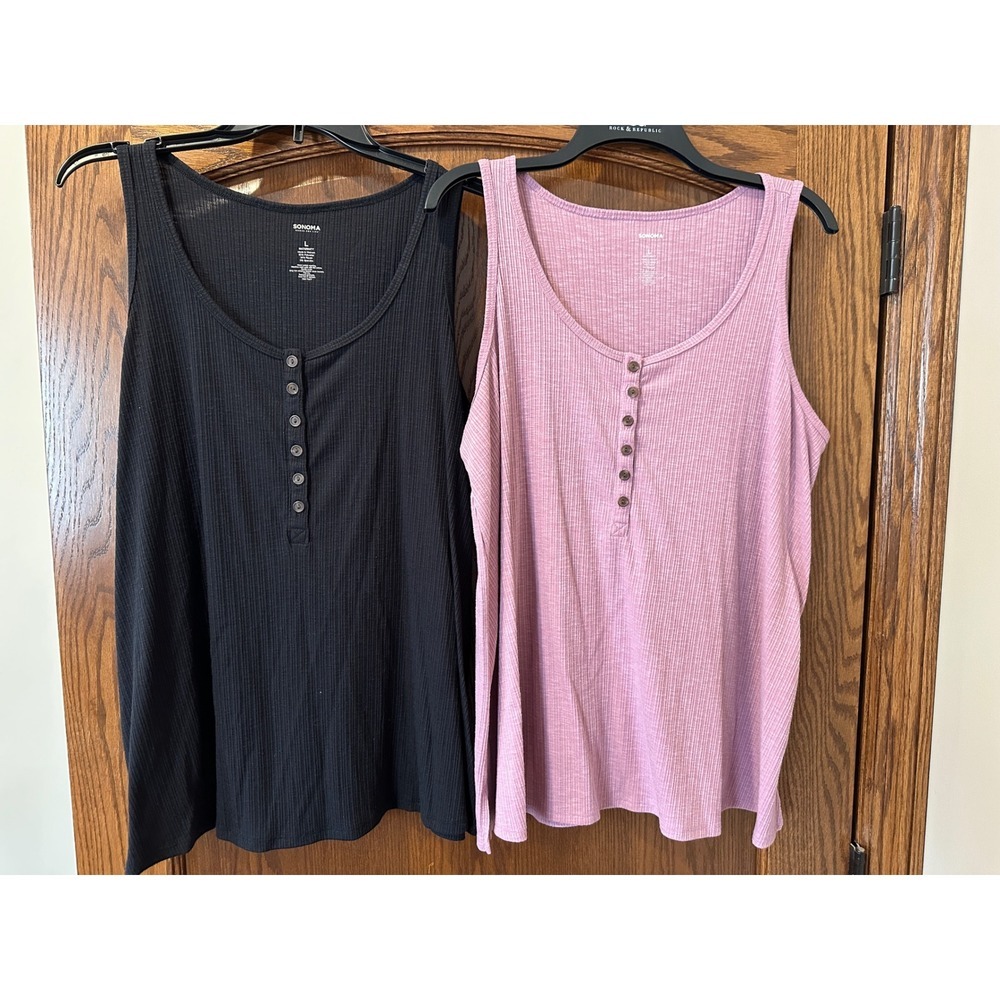 2 Sonoma‎ Maternity Tanks, black and purple